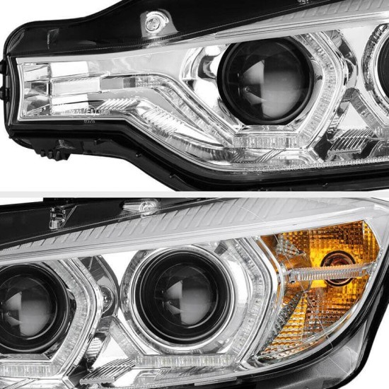 Μπροστινά Φανάρια Set Για Bmw 3 F30 / F31 11-15 3D Angel Eyes Χρωμίου H7/H7 Με Μοτέρ Sonar
