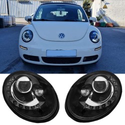 Μπροστινά Φανάρια Set Για Vw New Beetle 06-12 DRL Μαύρα H7 Με Μοτέρ Sonar