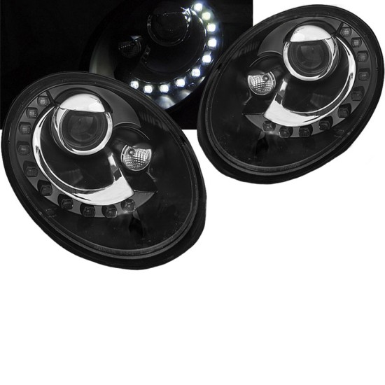 Μπροστινά Φανάρια Set Για Vw New Beetle 06-12 DRL Μαύρα H7 Με Μοτέρ Sonar