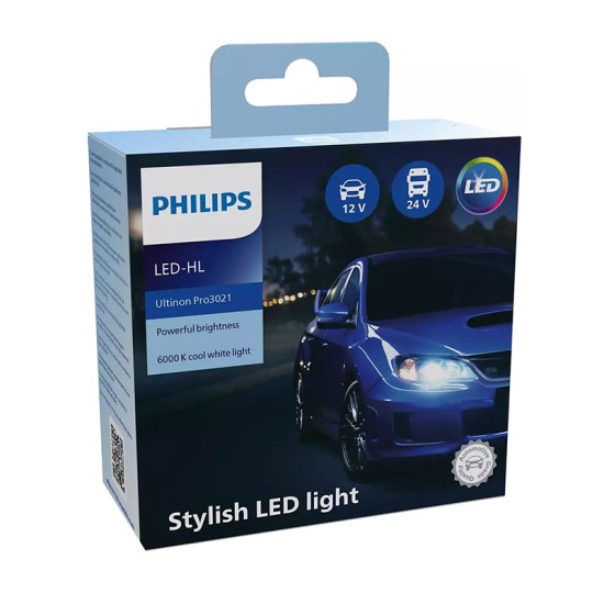 Λάμπες Led H8/H11/H16 Philips Ultinon Pro3021 12V 24V 20W 6000K 1800lm 11366U3021X2 2 Τεμάχια