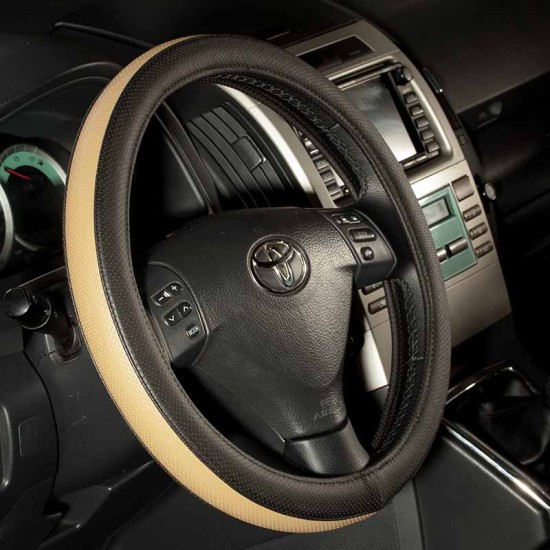 Κάλυμμα Τιμονιού Αυτοκινήτου Otom Easy-Fit Δερματίνη Μαύρο - Μπεζ Medium 37-39cm F-57