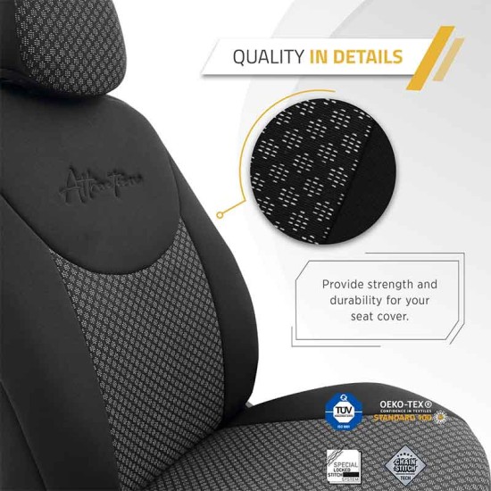 Καλύμματα Αυτοκινήτου Otom Attraction Design Universal Βαμβακερό Ύφασμα / Rachel Σετ Εμπρός / Πίσω 11 Τεμαχίων Μαύρο - Γκρι ATR-1301
