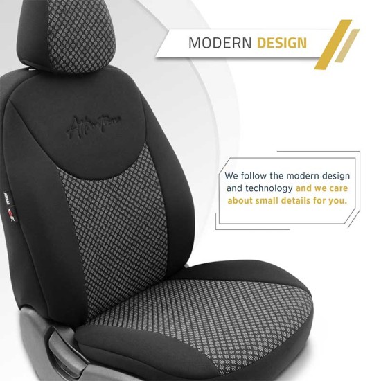 Καλύμματα Αυτοκινήτου Otom Attraction Design Universal Βαμβακερό Ύφασμα / Rachel Σετ Εμπρός / Πίσω 11 Τεμαχίων Μαύρο - Γκρι ATR-1301