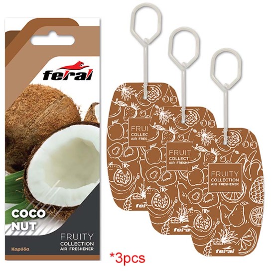 Σετ Αρωματικών Αυτοκινήτου Feral Fruity Collection Coconut 3 Τεμάχια