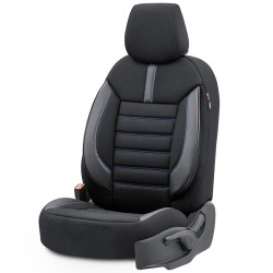 Καλύμματα Αυτοκινήτου Otom Limited Design Universal Jacquard / Lacost / Δερματίνη Σετ Εμπρός / Πίσω 11 Τεμαχίων Μαύρο Με Μπλε Ραφές LMT-103