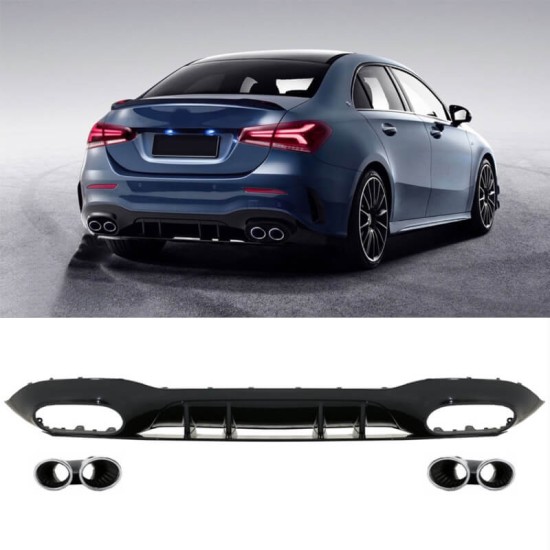 Diffuser Πίσω Προφυλακτήρα Για Mercedes-Benz A-Class W177 19+ Sedan Amg Look Με Μπούκες Χρωμίου