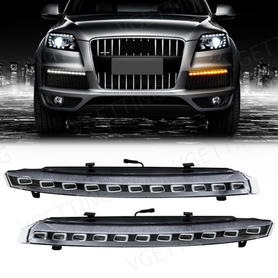 Μπροστινά Φλας Για Audi Q7 4L (2006-2009) Facelift Design Led & DRL Μάυρο/Χρώμιο 2 Τεμάχια
