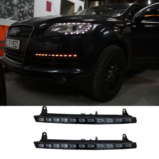Μπροστινά Φλας Για Audi Q7 4L (2006-2009) Facelift Design Led & DRL Μάυρο/Χρώμιο 2 Τεμάχια