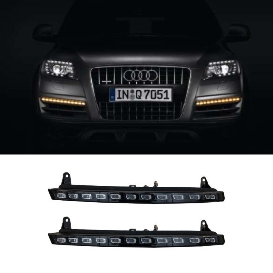 Μπροστινά Φλας Για Audi Q7 4L (2006-2009) Facelift Design Led & DRL Μάυρο/Χρώμιο 2 Τεμάχια