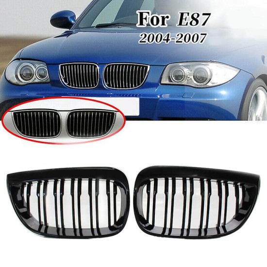 Καρδιές Μάσκας Για Bmw 1 E87 04-07 M4 Look Με 12 Διπλές Γρίλιες Μαύρο Γυαλιστερό 2 Τεμάχια