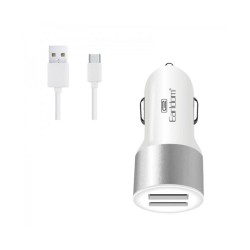 Φορτιστής Αναπτήρα Αυτοκινήτου Για Type-C Earldom ES-123 Με 2 Θύρες USB 9-12V 2.1A Λευκός 1 Τεμάχιο