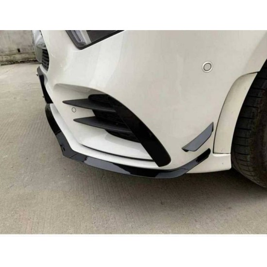 Splitters Μπροστινού Προφυλακτήρα Για Mercedes-Benz A-Class W177 19+ Amg Line Έκδοση Γυαλιστερό Μαύρο 7 Τεμάχια