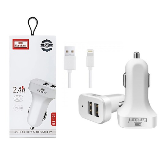 Καλώδιο Φόρτισης Και Μεταφοράς Δεδομένων 2 x USB 12-24V Για Iphone Earldom ES-131 Lightning 2.4A 1 Τεμάχιο