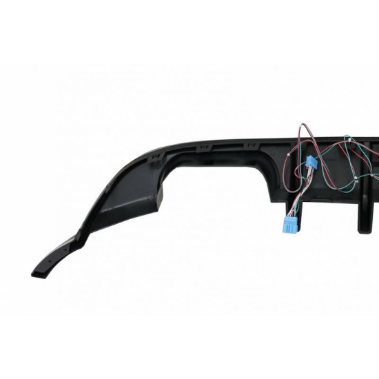 Diffuser Πίσω Προφυλακτήρα Για VW Golf VII (7.5) 17-20 Facelift R-Look Μαύρο Γυαλιστερό Με Led Στοπάκι