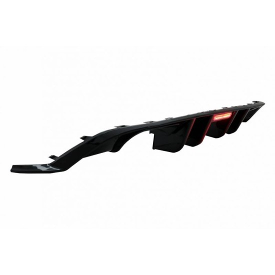 Diffuser Πίσω Προφυλακτήρα Για VW Golf VII (7.5) 17-20 Facelift R-Look Μαύρο Γυαλιστερό Με Led Στοπάκι