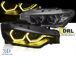 Μπροστινά Φανάρια Set Για Bmw 3 F30 / F31 11-15 3D Κίτρινο Angel Eyes Μαύρα H7/H7 Με Μοτέρ Sonar