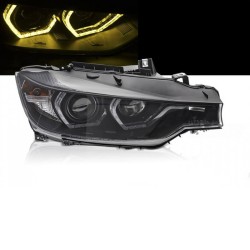 Μπροστινά Φανάρια Set Για Bmw 3 F30 / F31 11-15 3D Κίτρινο Angel Eyes Μαύρα H7/H7 Με Μοτέρ Sonar