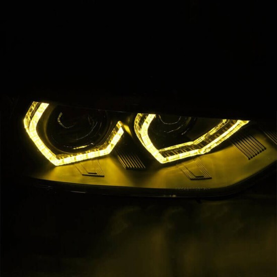 Μπροστινά Φανάρια Set Για Bmw 3 F30 / F31 11-15 3D Κίτρινο Angel Eyes Μαύρα H7/H7 Με Μοτέρ Sonar