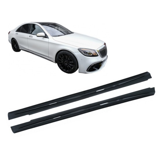 Πλαινά Μασπιέ Για Mercedes S-Class W222 13-17 Facelift Long Version Μαύρα Με Μαύρο Τριμ Night Package Amg 63 Look 2pcs