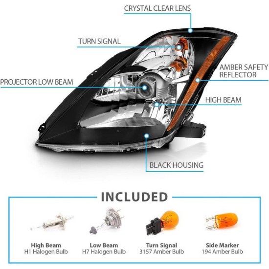 Μπροστινά Φανάρια Set Για Nissan 350Z 03-05 Projector Μαύρα H7/H1 Manual Μπροστινά Φανάρια Set Για Nissan 350Z 03-05 Projector Μαύρα H7/H1 Manual