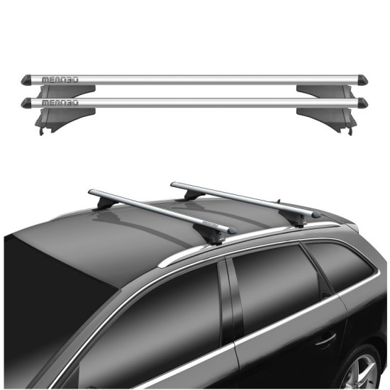 Μπάρες Οροφής Αλουμινίου Universal Menabo Tiger XL 132cm Railing System Σετ Με Πόδια Και Κλειδαριά Ασημί 2 Τεμάχια