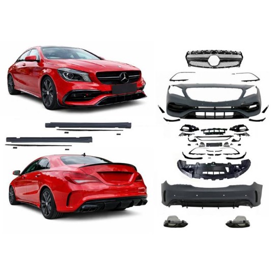 Body kit Για Mercedes-Benz CLA C117 W117 (2013-2018) Facelift Amg CLA45 Look Black Edition Με Μάσκα & Μπούκες Μαύρες