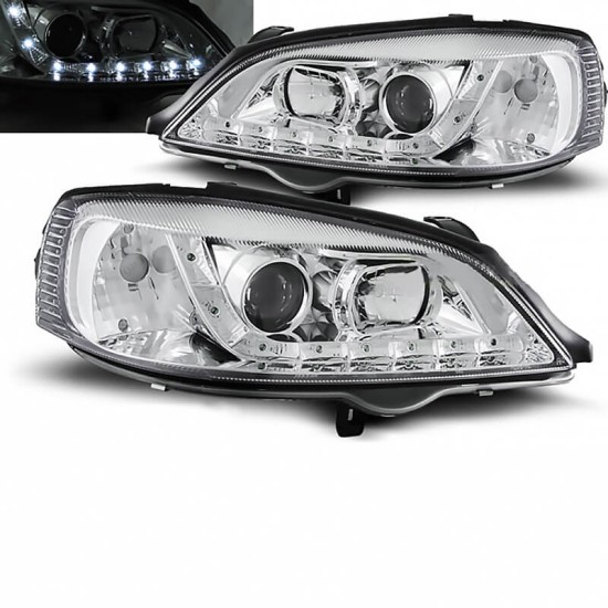 Μπροστινά Φανάρια Set Για Opel Astra G 98-04 DRL Χρωμίου H1/H1 JunYan