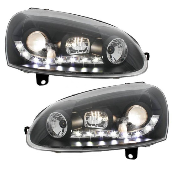 Μπροστινά Φανάρια Set Για Vw Golf V (5) 03-08 DRL Μαύρα H1/H1 Με Μοτέρ JunYan