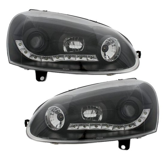 Μπροστινά Φανάρια Set Για Vw Golf V (5) 03-08 DRL Μαύρα H1/H1 Με Μοτέρ JunYan