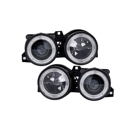 Μπροστινά Φανάρια Set Για Bmw 3 E30 82-94 Angel Eyes Μαύρα Με Σταυρό H1/H1 Manual Depo