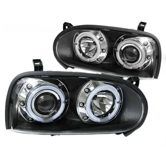 Μπροστινά Φανάρια Set Για Vw Golf 3 92-98 Angel Eyes Μαύρα H1/H1 JunYan