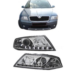 Μπροστινά Φανάρια Set Για Skoda Octavia 1Z 04-08 DRL Χρωμίου H7/H1 Sonar