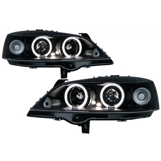 Μπροστινά Φανάρια Set Για Opel Astra G 98-04 Angel Eyes Μαύρα H1/H1 Sonar
