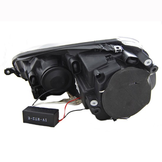 Μπροστινά Φανάρια Set Για Vw Golf V (5) 03-08 ccfl Angel Eyes & Led Μαύρα H7/H1 Με Μοτέρ Eagle Eyes