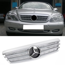 Μάσκα Για Mercedes-Benz S-Class W220 98-02 Amg Look Με 4 Γρίλιες Ασημί/Χρώμιο 1 Τεμάχιο