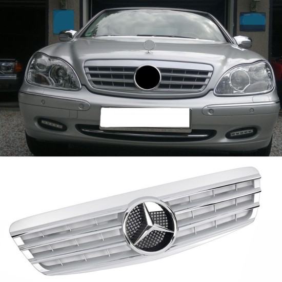 Μάσκα Για Mercedes-Benz S-Class W220 98-02 Amg Look Με 4 Γρίλιες Ασημί/Χρώμιο 1 Τεμάχιο