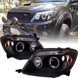 Μπροστινά Φανάρια Set Για Toyota Hilux 05-11 Angel Eyes & Led Black H1/H1 Manual Sonar Μπροστινά Φανάρια Set Για Toyota Hilux 05-11 Angel Eyes & Led Black H1/H1 Manual Sonar