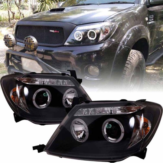 Μπροστινά Φανάρια Set Για Toyota Hilux 05-11 Angel Eyes & Led Black H1/H1 Manual Sonar