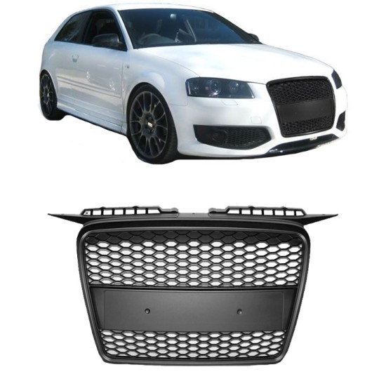 Μάσκα Για Audi A3 8P 05-08 RS3 Look Κυψελωτή Μαύρο Ματ 1 Τεμάχιο