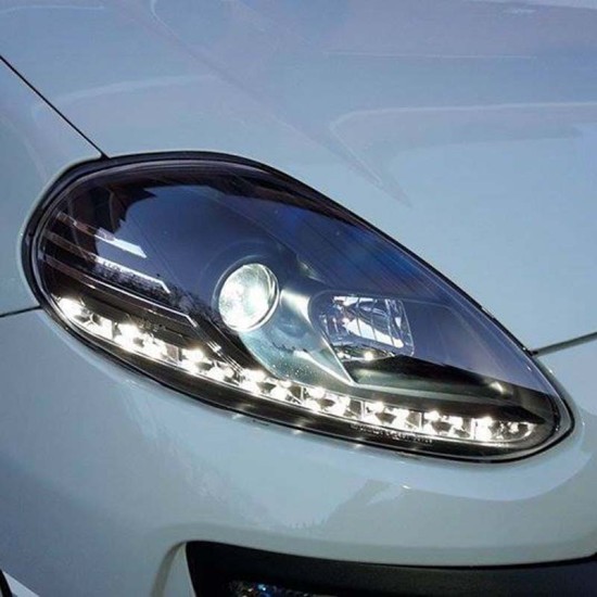 Μπροστινά Φανάρια Set Για Fiat Grande Punto Evo 09-12 TRU DRL Μαύρα H1/H1 Με Μοτέρ Sonar