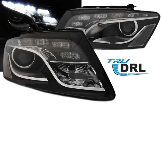 Μπροστινά Φανάρια Set Για Audi Q5 8R 08-12 TRU DRL Μαύρα H7 Με Μοτέρ Depo