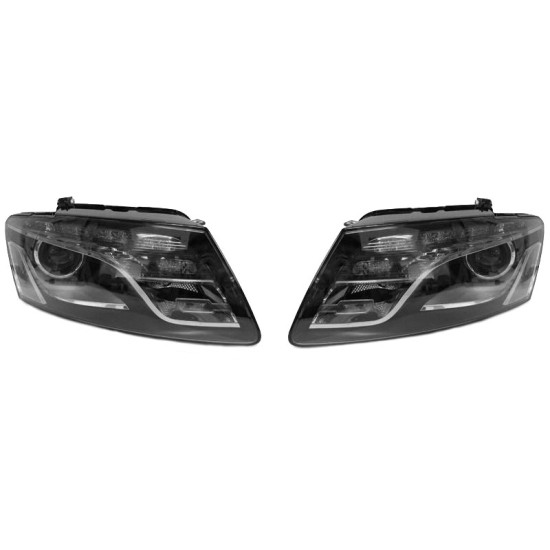 Μπροστινά Φανάρια Set Για Audi Q5 8R 08-12 TRU DRL Μαύρα H7 Με Μοτέρ Depo