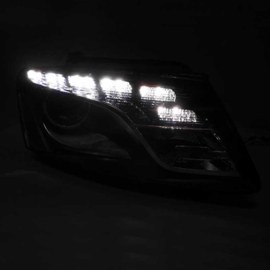 Μπροστινά Φανάρια Set Για Audi Q5 8R 08-12 TRU DRL Μαύρα H7 Με Μοτέρ Depo