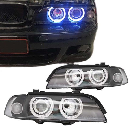 Μπροστινά Φανάρια Set Για Bmw 5 E39 95-03 Angel Eyes Facelift LCI Look Μαύρα H7/H7 Manual Carner
