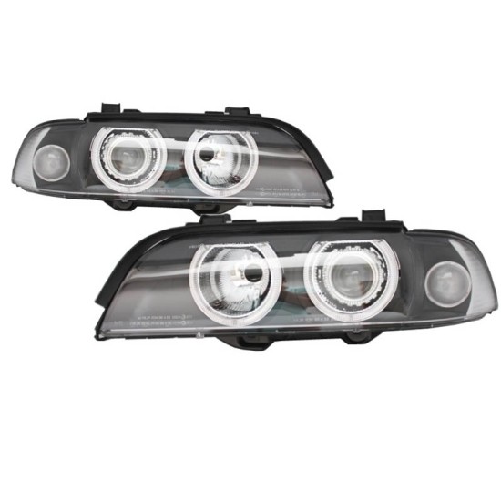 Μπροστινά Φανάρια Set Για Bmw 5 E39 95-03 Angel Eyes Facelift LCI Look Μαύρα H7/H7 Manual Carner
