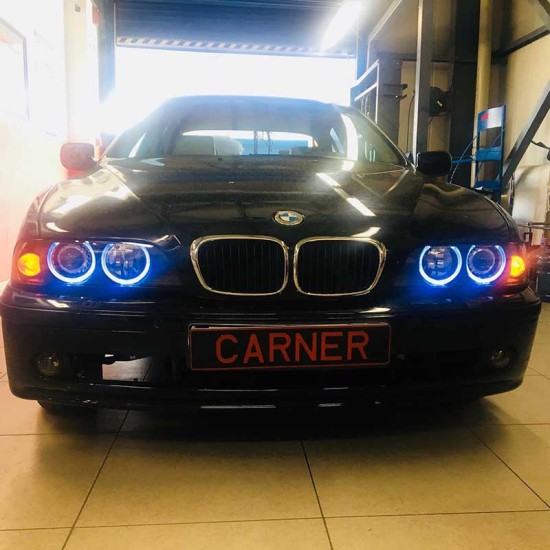 Μπροστινά Φανάρια Set Για Bmw 5 E39 95-03 Angel Eyes Facelift LCI Look Μαύρα H7/H7 Manual Carner