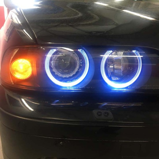Μπροστινά Φανάρια Set Για Bmw 5 E39 95-03 Angel Eyes Facelift LCI Look Μαύρα H7/H7 Manual Carner