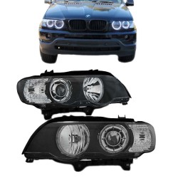 Μπροστινά Φανάρια Set Για Bmw X5 E53 99-03 Led Angel Eyes Μαύρα H7/H7 Με Μοτέρ Depo Μπροστινά Φανάρια Set Για Bmw X5 E53 99-03 Led Angel Eyes Μαύρα H7/H7 Με Μοτέρ Depo