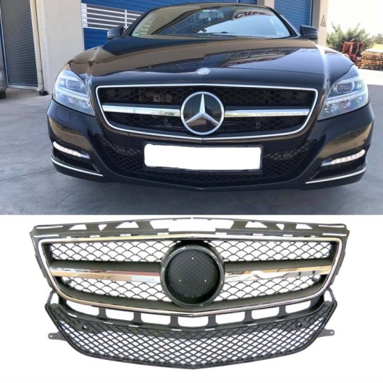 Μάσκα Για Mercedes-Benz CLS-Class W218 12-18 Amg Look Με Μονή Γρίλια Μαύρο/Χρώμιο 1 Τεμάχιο