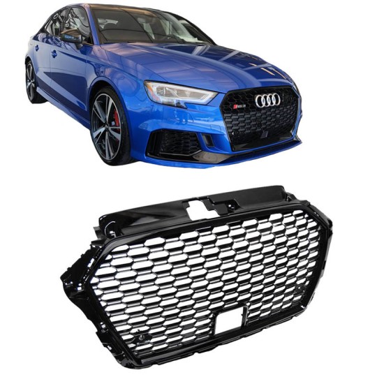 Μάσκα Για Audi A3 8V 16-20 RS3 Look Κυψελωτή Γυαλιστερό Μαύρο 1 Τεμάχιο